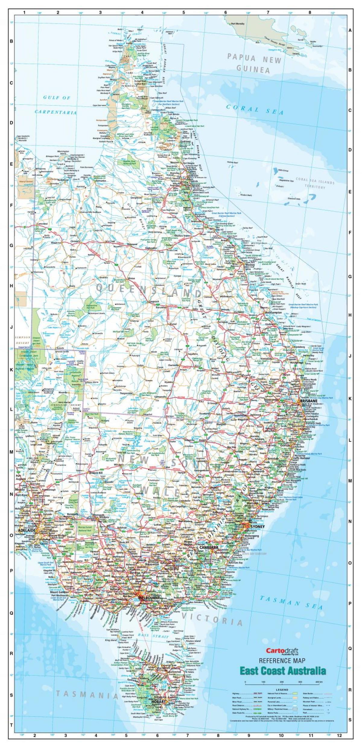 karta obale Istočnu obalu Australije   karta istočne obale Australije  karta obale